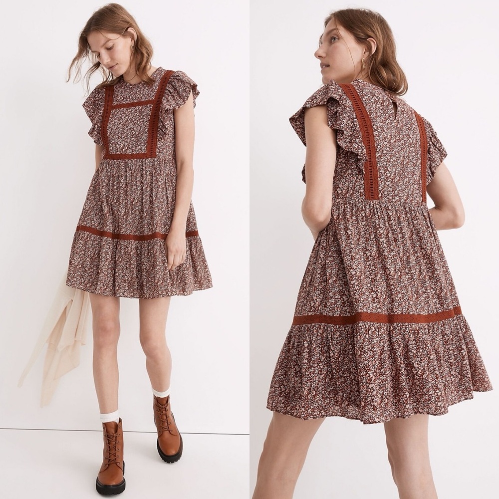 Madewell Floral Flutter Sleeve Lace Mini Dress